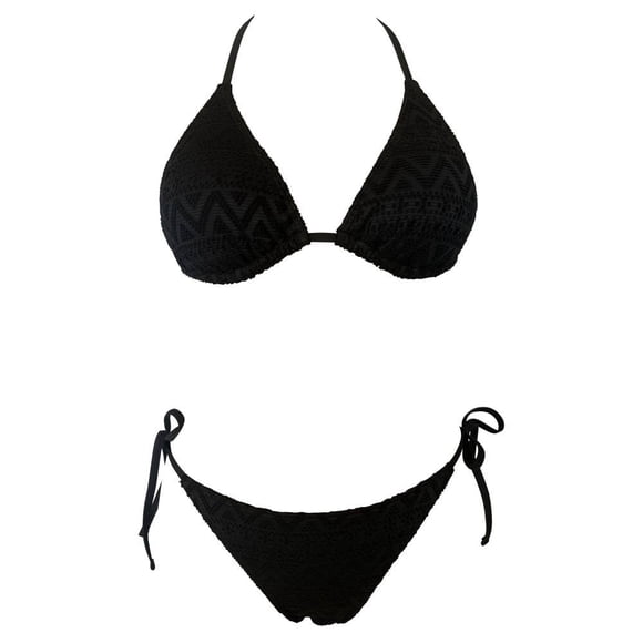 Traje de Baño Ocean Pacific para Mujer Bikini con Crochet y Cintas Ajustables en Top y Bikini Negro Talla M 2 Piezas