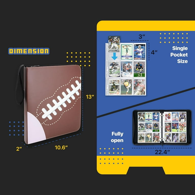 football card binder pages Amazon.com: Football Card Binder with Sleeves, 450 Pockets, Zipper Closure,  Sports Trading Card Holder, 9-Pocket Removable Sleeves, D-Ring,  Water-Resistant, Football-Themed, Acid-Free Pages main image 1