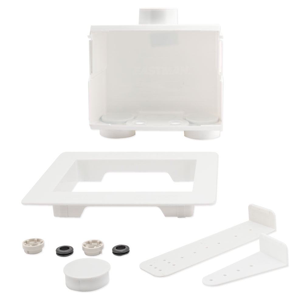 Eastman 60251 Dual Drain SingleLever Washing Machine Outlet Box, White