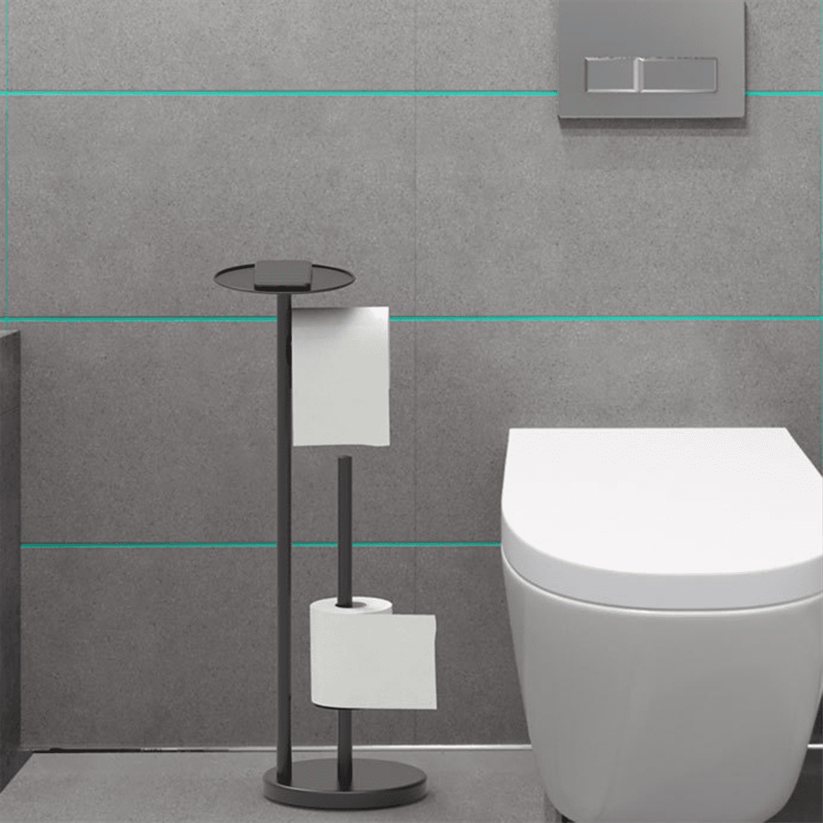 Black Toilet Paper Holder Stand with Shelf, Freestanding Toilet Paper Holder, Heavy Base No Tipping over for Bathroom