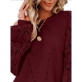 thumbnail image 3 of DYMADE Women Autumn Hollow Out Solid Crew Neck Sweater Loose Long Sleeve Top, 3 of 4