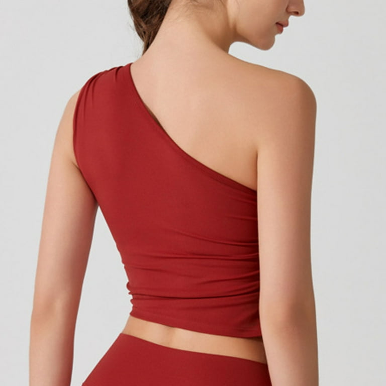 Aherbiu Yoga Tops for Women One-Shoulder Cropped Workout Tank Top Sleeveless Stretch Athletic Shirts Activewear, Women's, Size: XL, Red