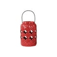thumbnail image 2 of UTC43080 Ceramic Cylindrical Lantern with Cutout Quatrefoil Design and Metal Handle Gloss Finish Red, 2 of 2