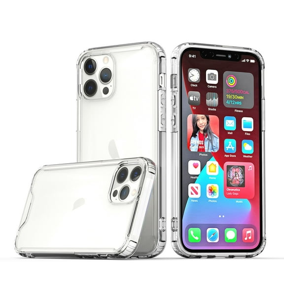 For iPhone 15 Colored Shockproof Transparent Hard PC TPU Hybrid Case Cover - Clear/Clear