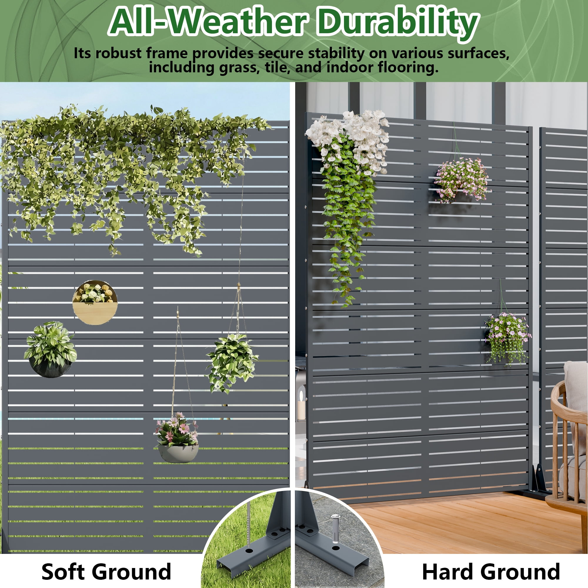 Metal Privacy Metal Screen Fence Panel Set of 2