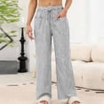 thumbnail image 2 of Pantalones de Mujer Casual Raya Cordón Cintura Pantalones Largos con Bolsillos, Pantalones de Cordón Mujeres para Diario Y Playa, 2 of 9