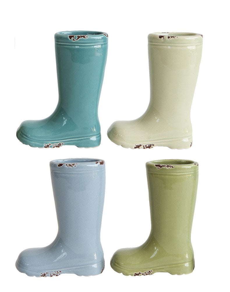 CreativeCoOp Pastel Colored Spring Ceramic Stoneware Mini Boot Vases