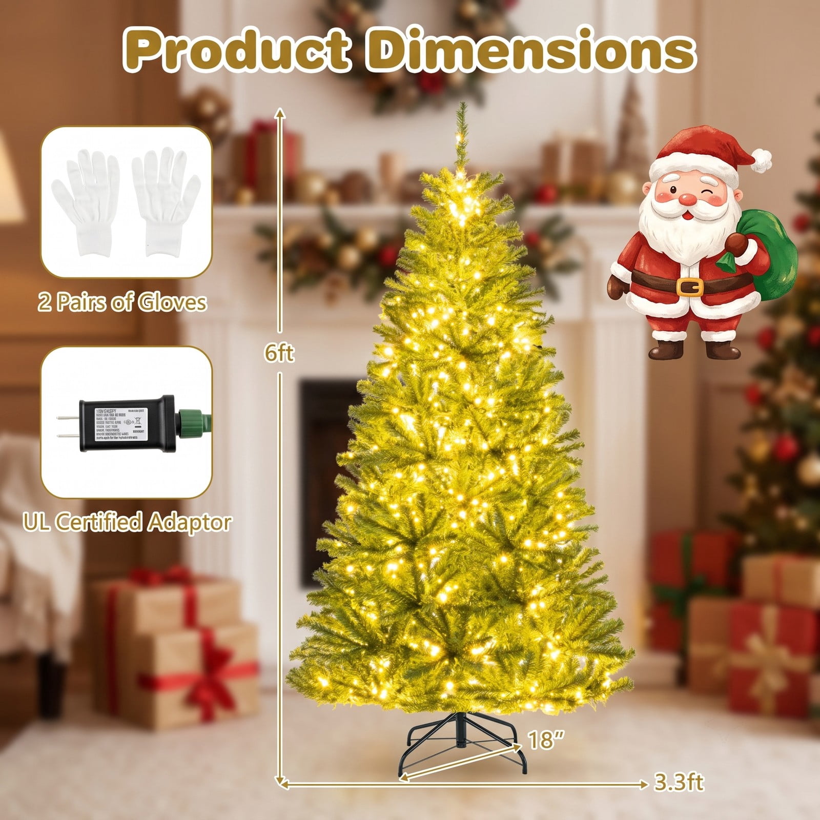 RUIE 6 FT Pre-Lit Artificial Christmas Tree with 700 LED Lights, Remote Control, Timer and Memory Function, Metal Stand, Flame-Retardant Full Xmas Tree for, Green