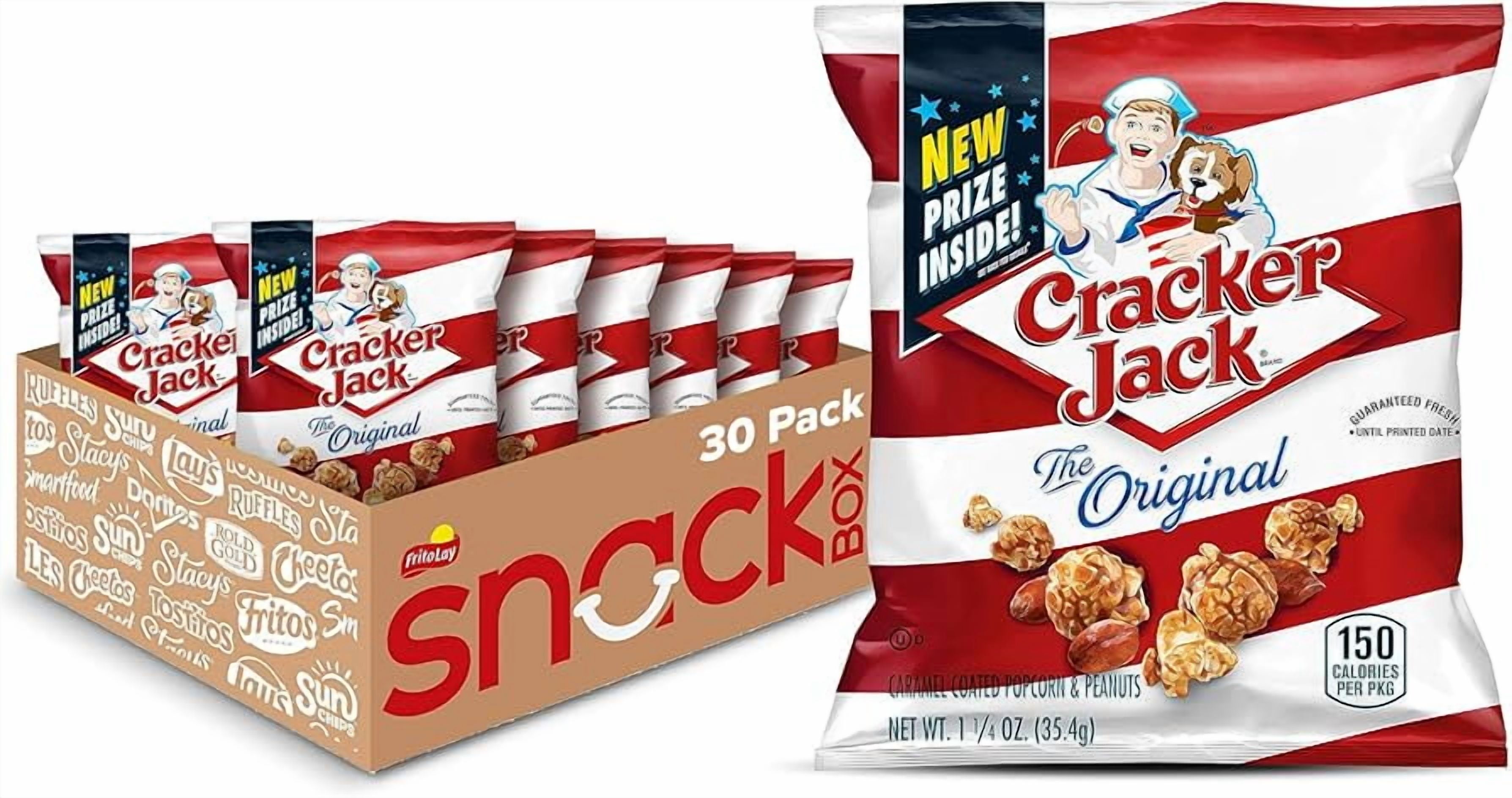 Cracker Jack ORIGINAL Caramel Popcorn with Peanuts • 30 Bags • 1.25 oz EACH • Total 37.5 oz • Classic Stadium Snack • Lunchbox / Office / Vending BULK BOX