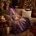 thumbnail image 3 of Two Wolves under Full Moon with Feathers and Circle, Mystical Wildlife Motif for Wolf Lovers, Anniversary Gift, Cozy Flannel Blanket for Cabin and Bedroom, Rustic Home Decor, 3 of 9
