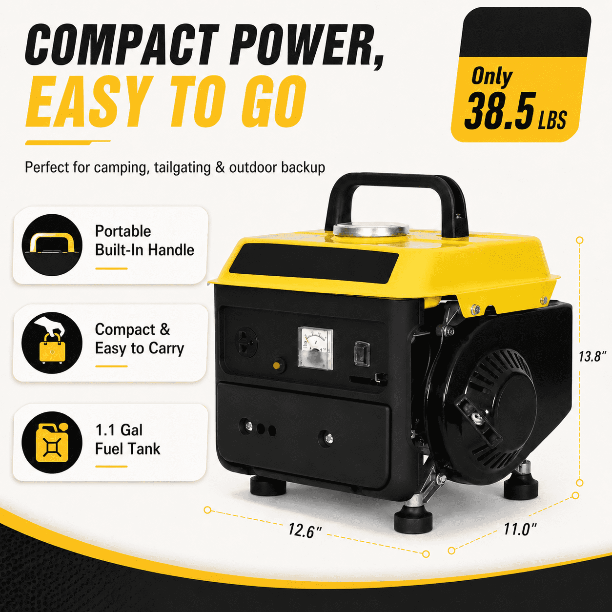 Portable Generator Gas Powered, Home Backup Generator Low Noise, 71CC Powerful Generator Portable w/Handle, 38.5lbs Light Weight Generator 2-stroke Engine