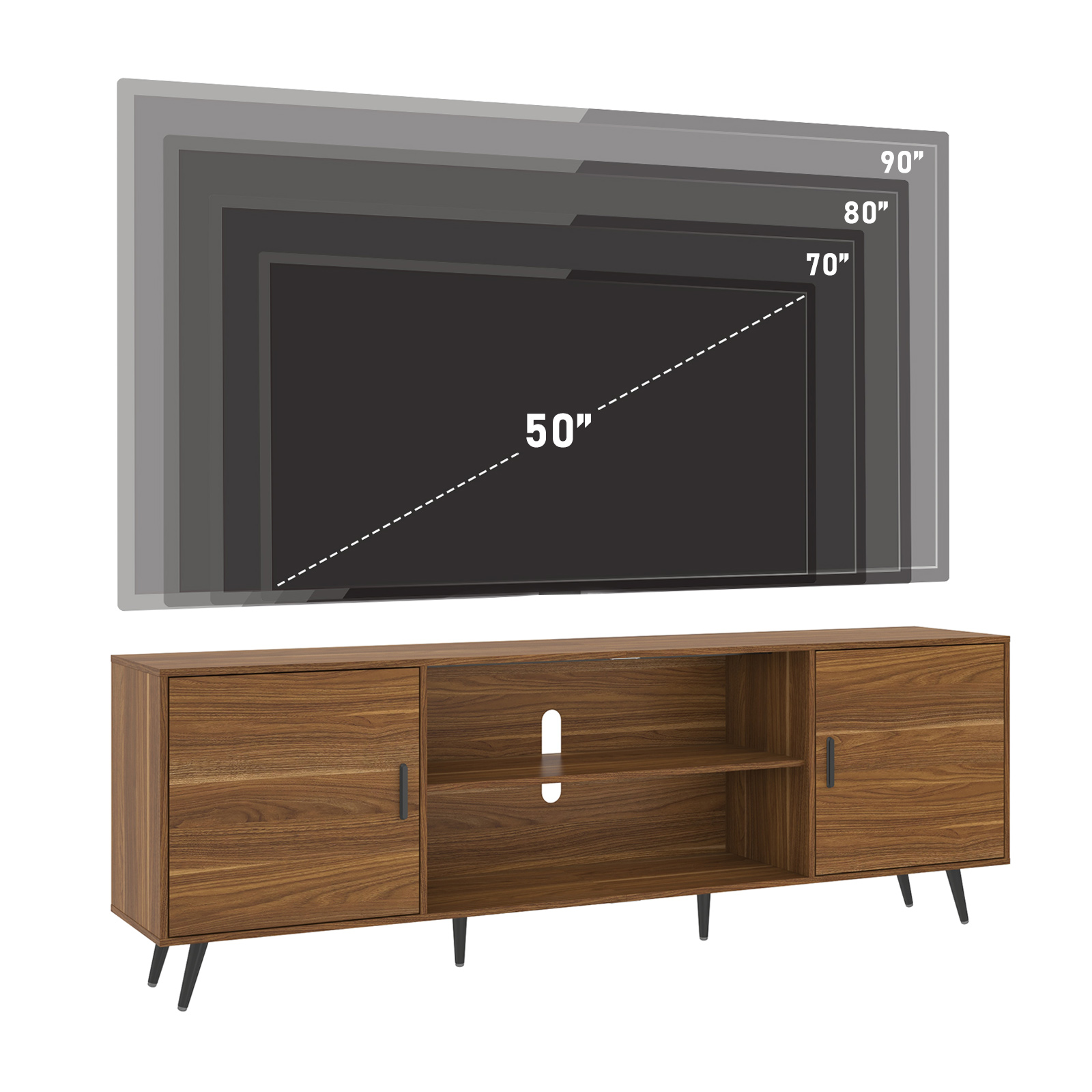 ChVans 80 Inch Mid Century Modern TV Stand for TVs up to 90 inches, Wood TV Stand with Storage, Entertainment Center for Living Room Bedroom, TV Media Console