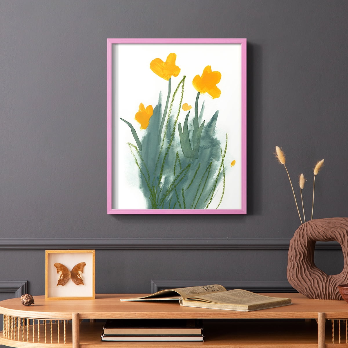 Daffodil Bunch I Framed Print in Pink Solid Wood Framed Print No Nail Hanging