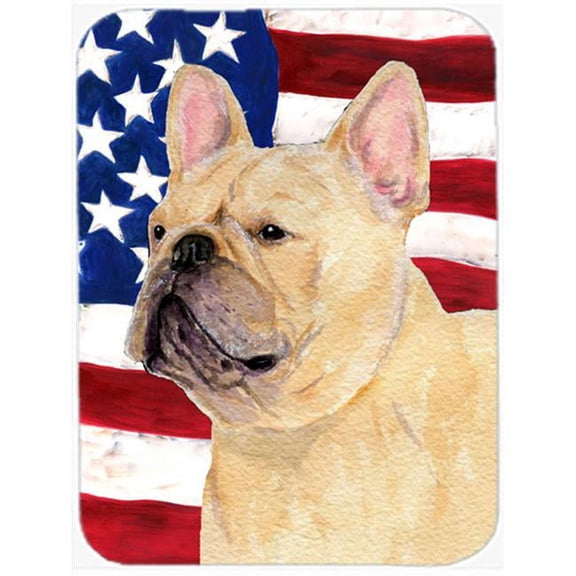 USA American Flag With French Bulldog Glass Cutting Board - Large