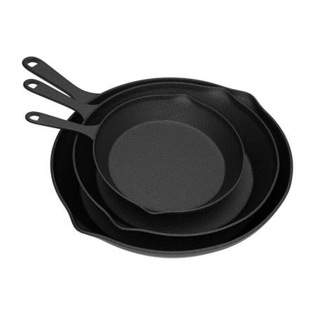 Frying Pans-Set of 3 Cast Iron Pre-Seasoned Nonstick Skillets in 10”, 8”, 6” by