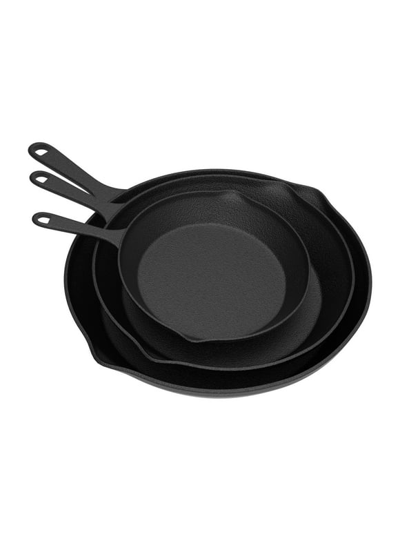 Frying Pans-Set of 3 Cast Iron Pre-Seasoned Nonstick Skillets in 10, 8, 6 by Home-Complete