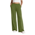 thumbnail image 2 of Womens Athletic Side Stripe Wide Leg Long Pants Solid High Waist Casual Trousers with Pockets, Loose Breathable Bottoms for Jogging, Loungewear and Outdoor Walking Army Green, 2 of 8