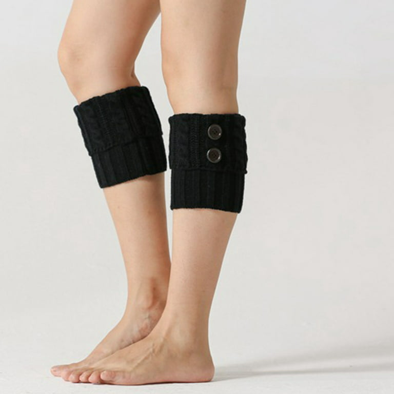Women Cable Knit Buttons Boot Cuffs Toppers Crochet Short Leg Warmers Roll  Socks 