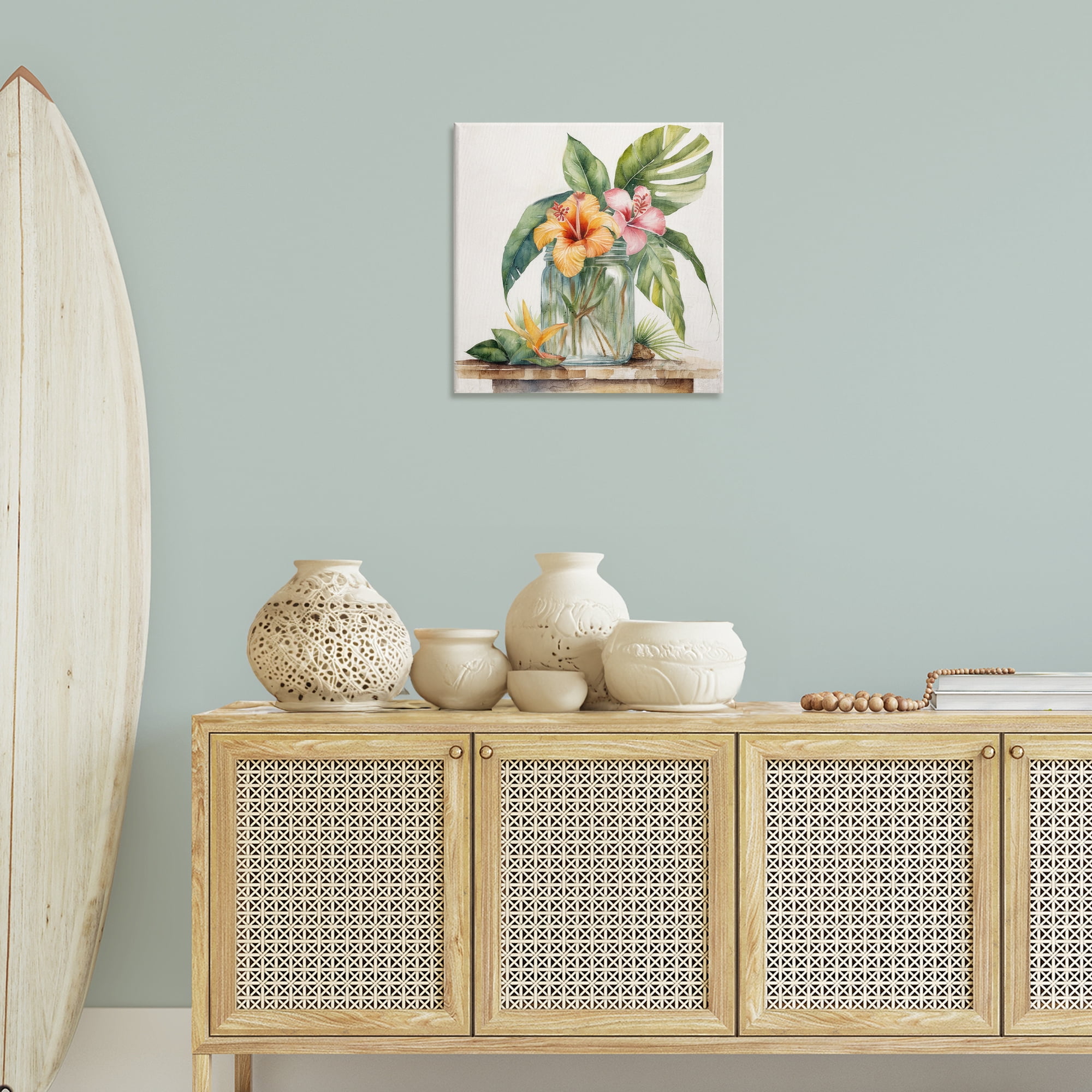 Stupell Industries Tropical Floral Vase Plants & Flowers Painting Wrapped Canvas Art Print Wall Art, 24 x 24
