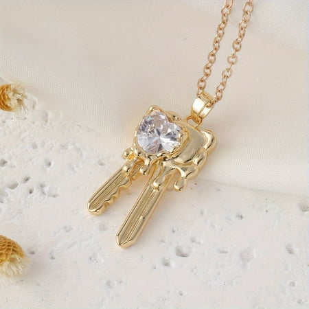 LEUCHTAMOR Key Necklaces for Girls Key Rhinestone Pendant Jewelry for Women Key Jewelry Gift,Brass,Gold