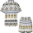 thumbnail image 4 of SKQIT Ensembles de Pyjama à Manches Courtes pour Femmes, 2 Pcs Imprimé Mignon Chemise Boutonnée en Satin Doux et Shorts, 4 of 7