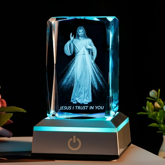 Crystal Cube - 3D Laser Engraved Color Changing LED Light Base | Premium Home Desk Decor,Night Light & Paperweight,Style 13