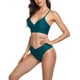 thumbnail image 3 of Traje de baño de dos piezas de triángulo cómodo y encantador de color puro para mujer verde S, 3 of 5