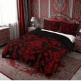 thumbnail image 3 of meiyoeat Gothic Damask Pattern Duvet Cover Queen,Vintage Boho Floral Queen Bedding, Red Black,Black Reversible,3 Pieces(No Comforter), 3 of 6