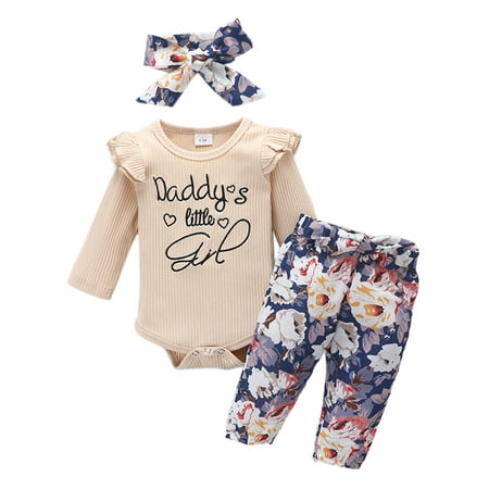 

Cindysus Infant Buttons Long Sleeve 3Pcs Outfit Suit Newborn Loose Jumpsuit Top+Pant+Heanband Floral Print Holiday Bow Tie Casual Autumn Outfits Beige 0-3M