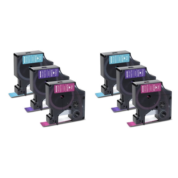 6-Pack for Label Tape White Print on Blue/Pink/ Glitter 12mm for Label Maker, Label Manager 160 280,Multicolor
