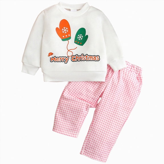 NOLDARES Infant Toddler Girls Cute Fall Winter Clothes 2pcs Long Sleeve Sweatshirt and Pants Set Print Outfits Clothing(White,2-3 Y)
