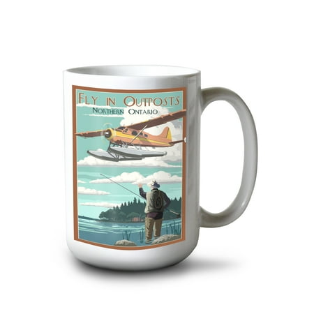 

15 fl oz Ceramic Mug Northern Ontario Canada Fly in Outposts Float Plane and Fisherman Dishwasher & Microwave Safe