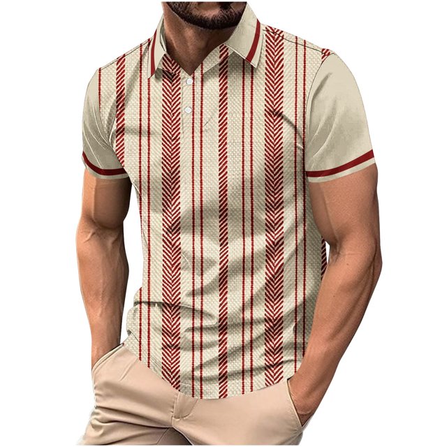 Blusa y camisa de manga corta con cuello vuelto para hombre, informal, de color liso, a rayas, con botones y estampado, blusa para hombre