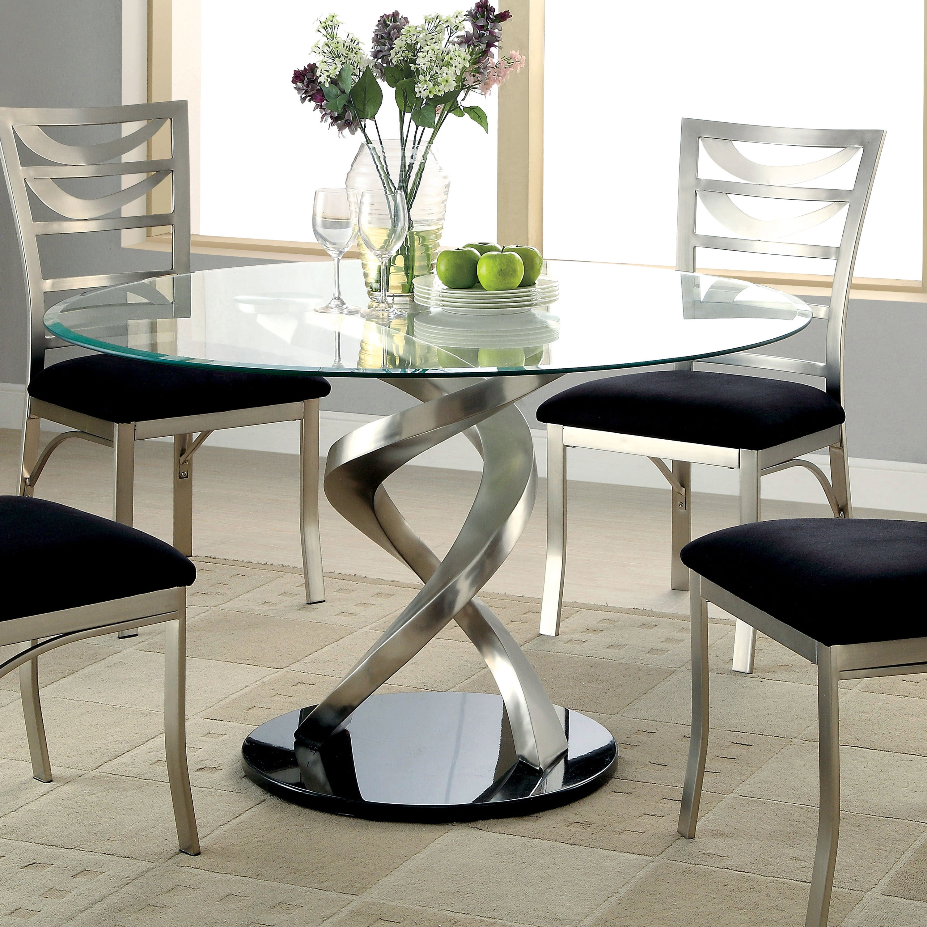 Furniture of America Jacreme Glass Top Round Dining Table, Clear