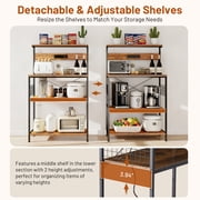 Beddle Kitchen Baker's Rack with Power Outlet, 31 Industrial 4-Tier Storage Shelf, Metal Frame with Rustic Wood Shelves