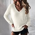 thumbnail image 3 of Dwellite Sweaters for Women Knit Long Sleeve V Neck Lightweight Casual Tops Fall Fashion Clothing Business Casual Outfits White M, 3 of 8