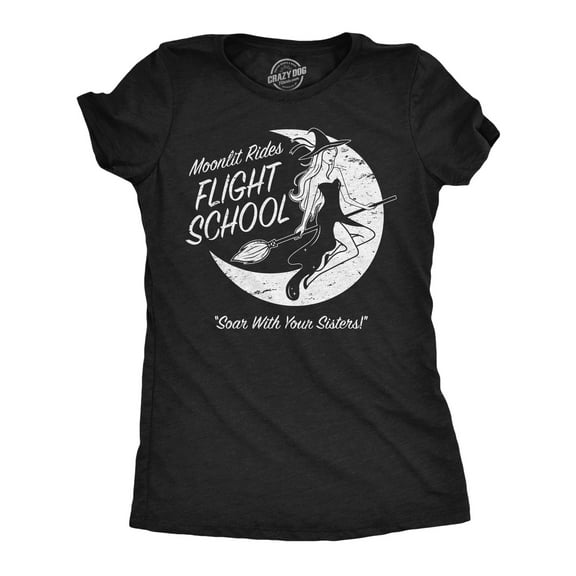 Womens Funny T Shirts Moonlit Rides Flight School Sarcastic Halloween Witch Graphic Novelty Tee for Ladies Womens Graphic Tees