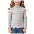 thumbnail image 3 of mgoYE Toddler Baby Girls Long Sleeve Striped T Shirt Casual Lettuce Trim Ribbed Knit Pullover Blouse Top(Green,5-6 Years), 3 of 7