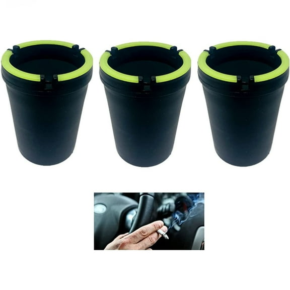 3 Pack Jumbo Glow in the Dark Butt Bucket Ashtray for Cigarettes, Self-Extinguishing Cup, Car Ash Holder, Portable, Truck, Home, Office (Black)