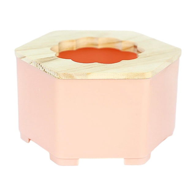 Baño de arena para hámster, contenedor con tapa de madera, bañera espaciosa, inodoro para hámster Rosa