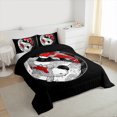 thumbnail image 4 of Manfei Teens Chinese Tai Ji Queen Comforter Set, Japanese Fish Bedding Sets, Black White Stripes Reversible Bedding Comforter Set, Luxury Bedroom Decor, 3pcs, 4 of 9