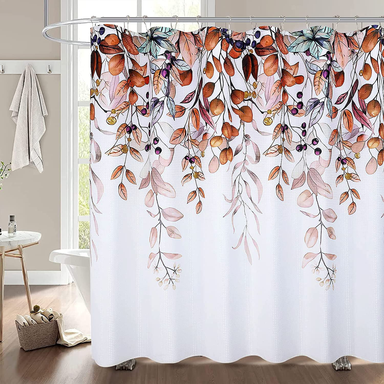 Floral Shower Curtain, Red Gray Brown Beige, Dahlia Flower Burst Bath  Curtain, Chrysanthemum Bathroom Décor, Designed by Artist 