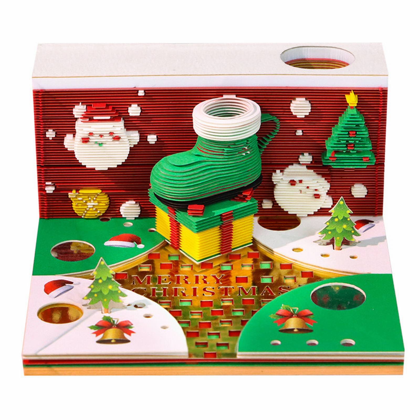 ZLBDYG 2026 3D Paper Art Calendar with LED Light - Creative Christmas Tear-Off Memo Notepad for Home Desk Decoration, Unique Office Gift and Carving Art Display