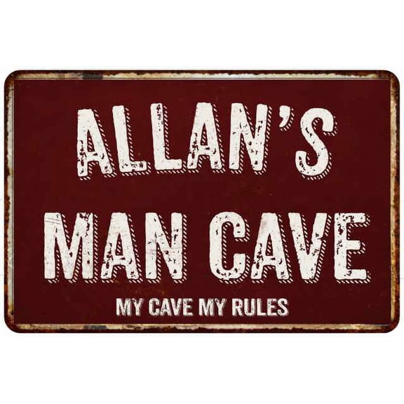 ALLAN'S Man Cave Red Grunge Sign Metal 8x12 Decor 208120003118
