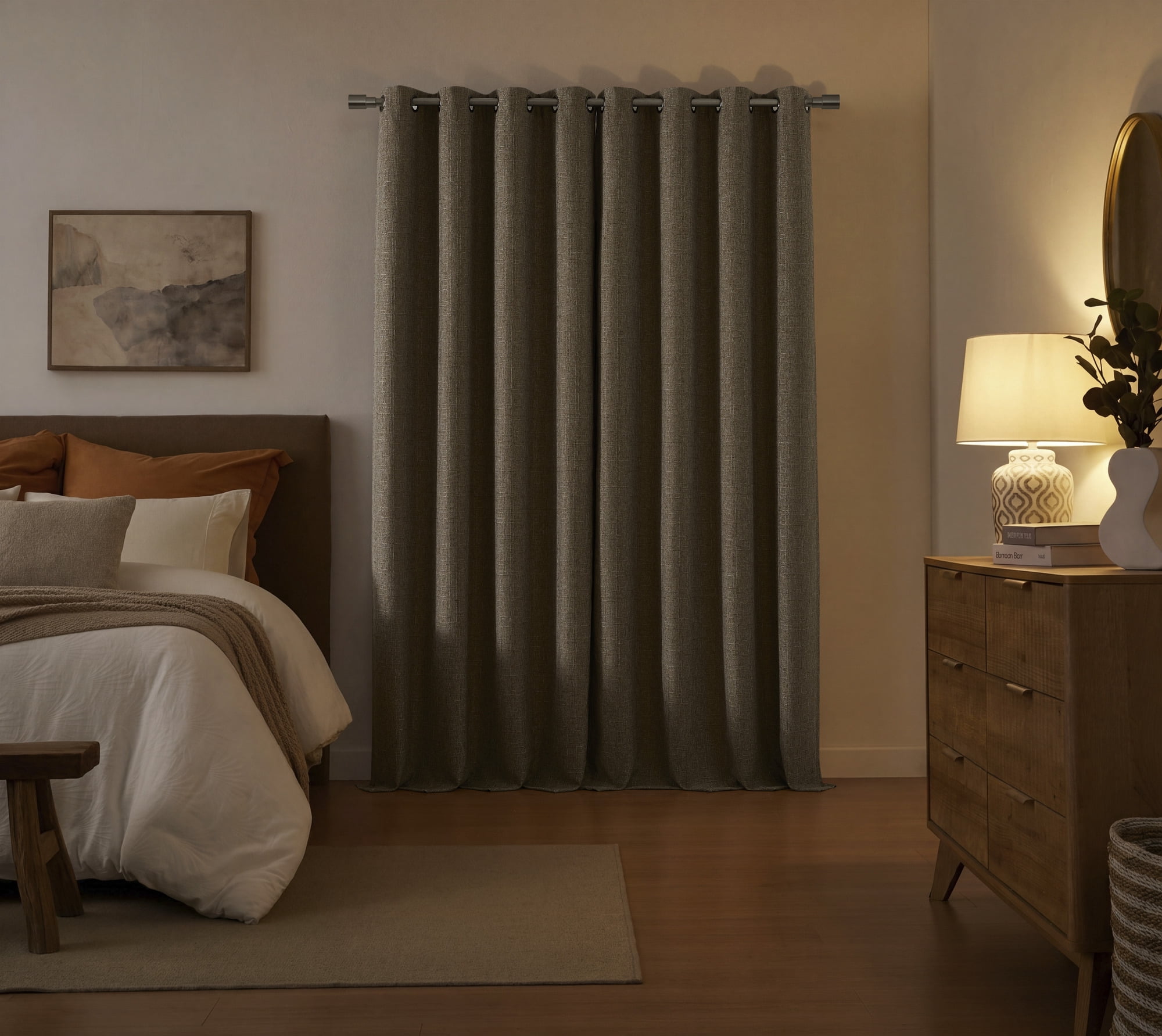 COLTON SUNSHIELD SIGNATURE Blackout Curtains for Living Rooms, Single Curtain Grommet, 50” x 84”, Taupe