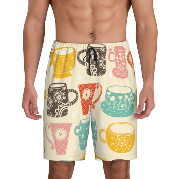Balery Vintage Cup Pantalones cortos de pijama de punto de algodón para hombre con cinturilla y bolsillos-3X-Large