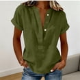 thumbnail image 2 of GUACER Womens Short Sleeve Cotton Linen Shirts Button Down V Neck Blouses Loose Fit Casual Summer Tunic Tops, 2 of 6
