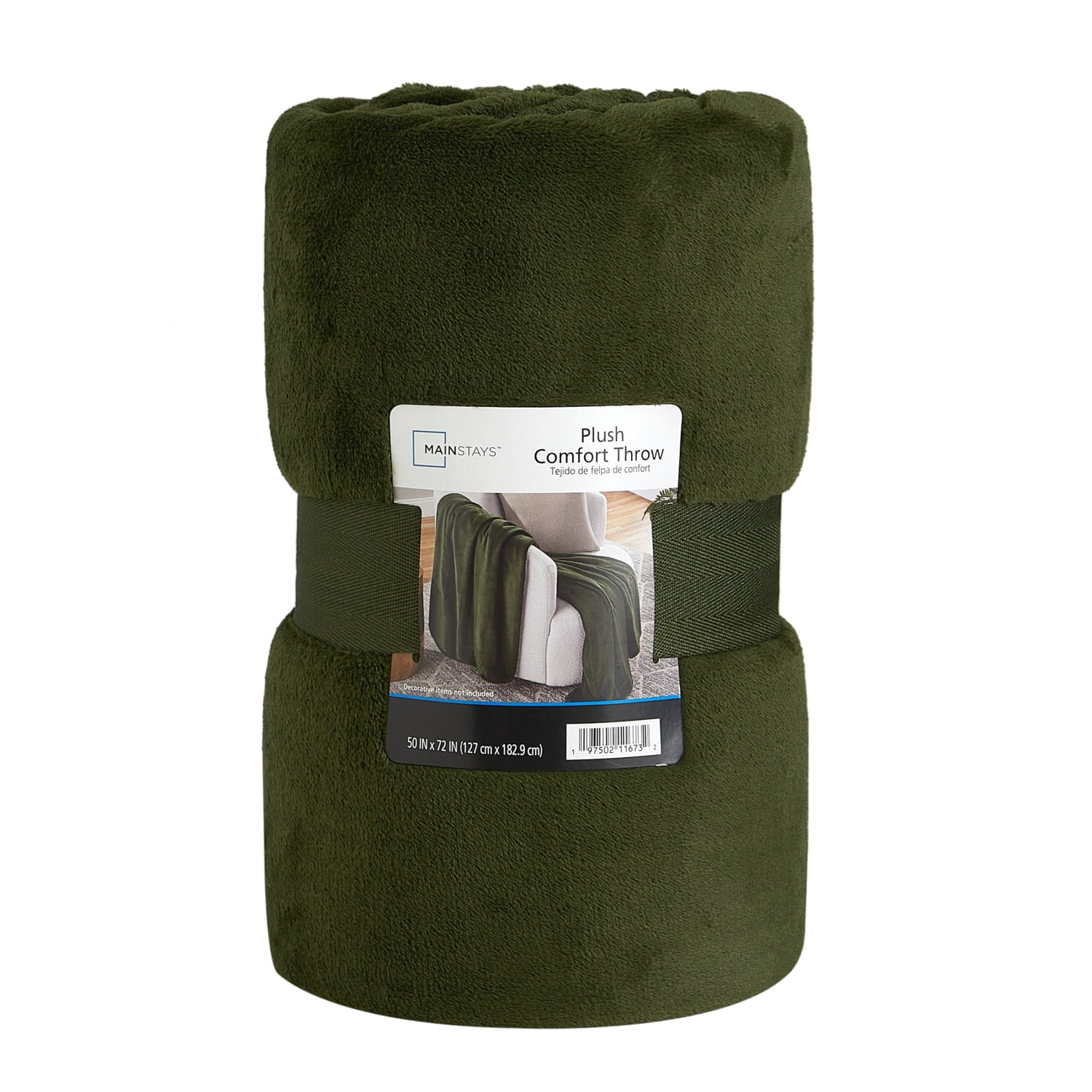 Mainstays Super Soft Plush Oversized Throw Blanket, Mossy Green, 50 in x 72 in