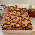 thumbnail image 3 of Glofpot Fitted Sheet 3 Piece Bedding Set Includes Two Pillowcases Holiday Bedroom Decor Black Background Pumpkin And Maple Leaf Autumn Print, 3 of 8