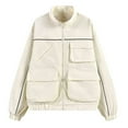 thumbnail image 2 of Men's Full-zip Cargo Jackets with Fluorescent Reflective Detailing Long Sleeve Casual Multi Pockets Fall Coat (M, Beige), 2 of 4